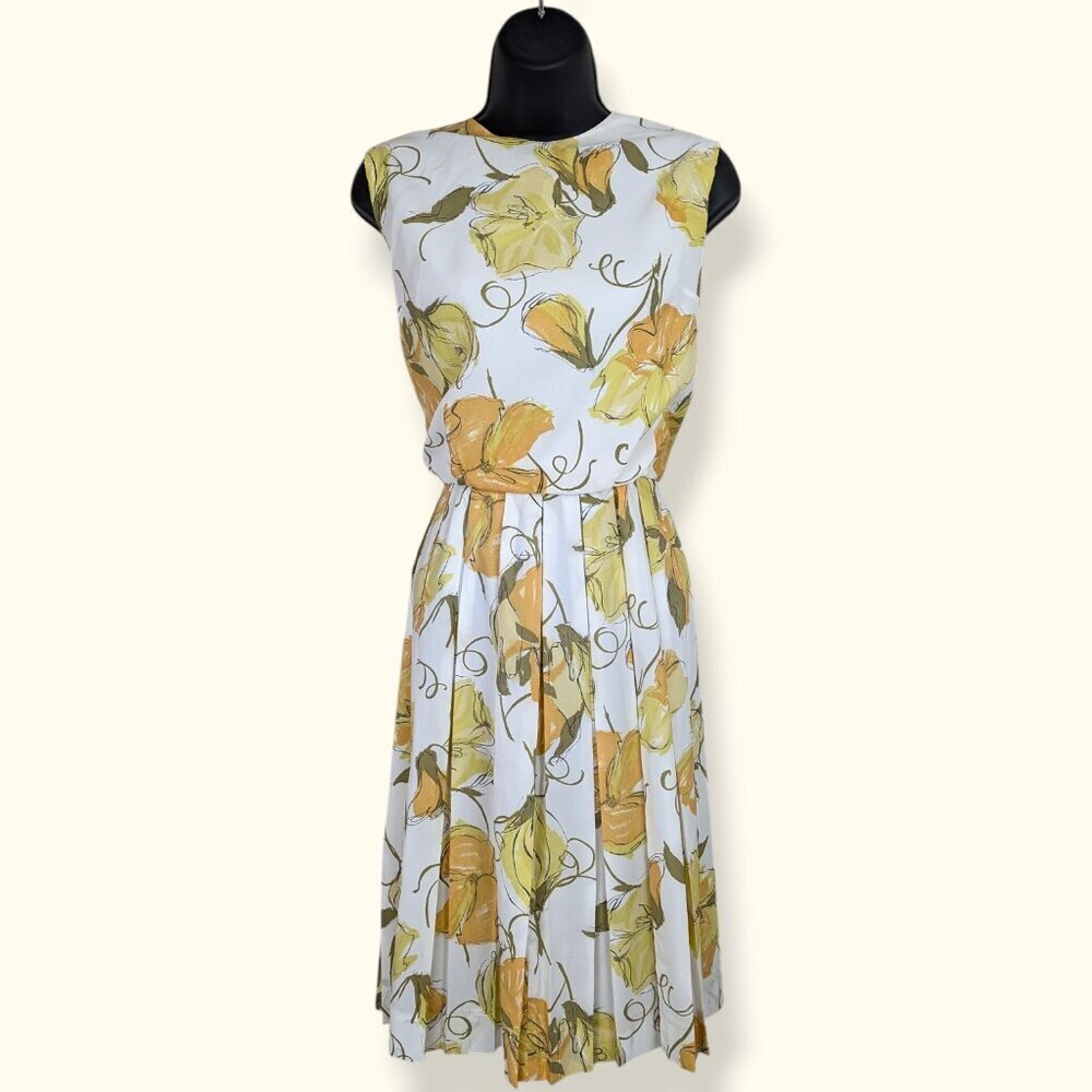 Vintage Sleeveless Yellow Blouson Floral Dress